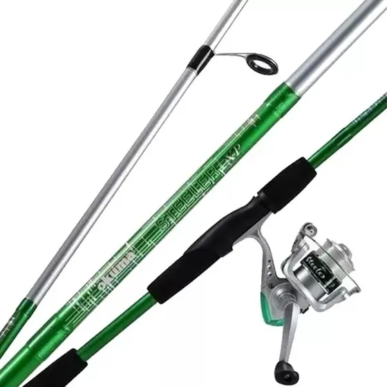 Combo Caña Reel Okuma Steeler Xp 1.65mts 2 Tramos 4-10gr Color Verde