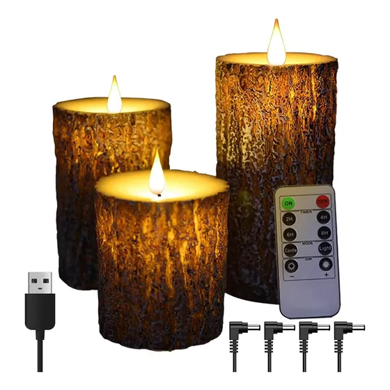 Vela Led Niceme Recargable 3 Piezas Corteza De Pino
