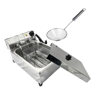 Fritadeira Elétrica 5l Quadrada Inox Com Tampa +escumadeira Fritadeira Elétrica 5l Quadrada Inox Com Tampa +escumadeira