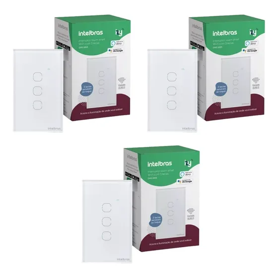 Kit 3 Interruptor Inteligente Wi Fi 3 Botões Alexa Intelbras