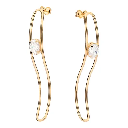 Brinco Grande Rommanel Curvado Vazado Zircônia Moderno Lindo