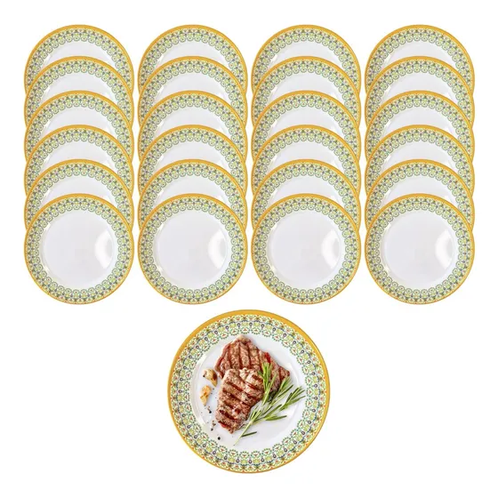 Kit 24 Pratos Raso De Melamina Decorado 23cm Restaurantes