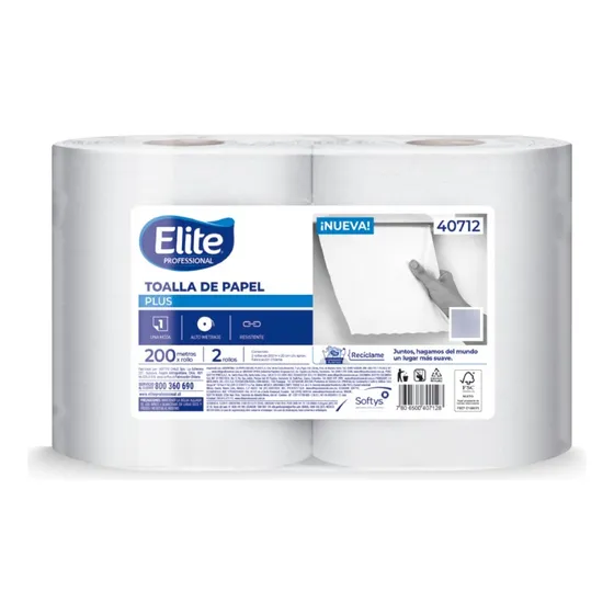Elite Toalla De Papel Plus Una Hoja 200 Metros 2 Rollos