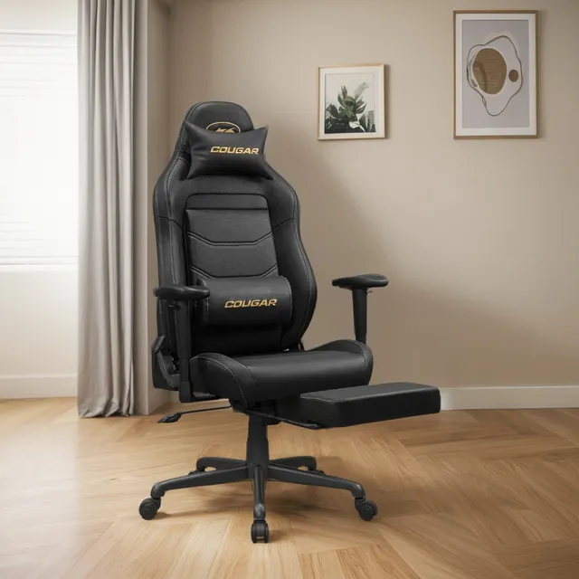 Silla Gamer Cougar Explore Neo Gold Con Reposapiés Color Dorado Material del tapizado Cuero sintético