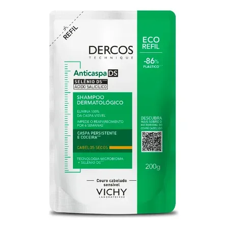 Refil Shampoo Anticaspa Intensivo Cabelos Secos Dercos Vichy 200g