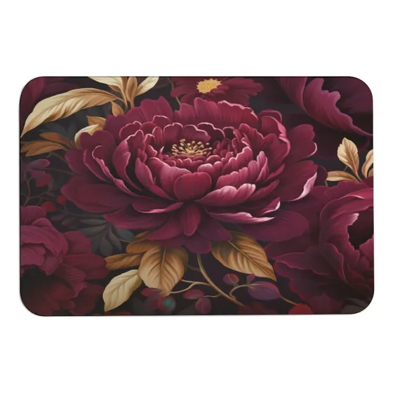 Elegante Tapete Baño Floral Burdeo Superabsorbente Ultrafino