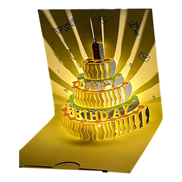 C (d) Cartão De Aniversário Musical Com Luz Led Cartão