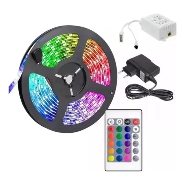 Cinta Tira Luz Led Rgb 10mt Control Remoto + Transformador