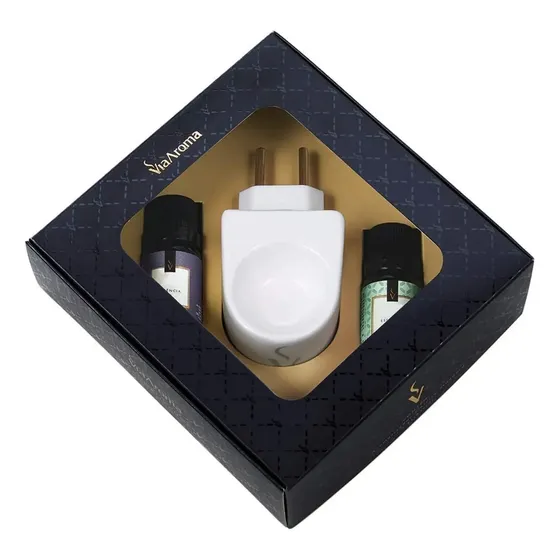 Kit Presente Aromatizador Elétrico Original 2 Essências Via Aroma - Bamboo e Lavand