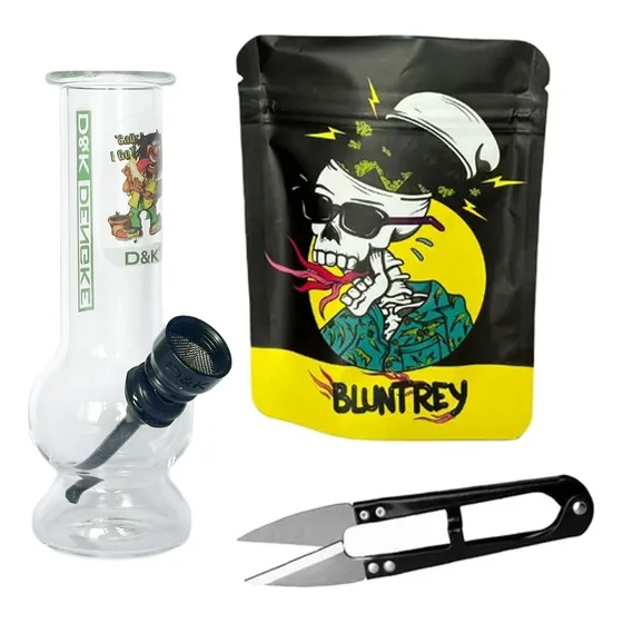 Kit Bong De Vidrio Mini + Tijera Poda + Bolsa Hermetica