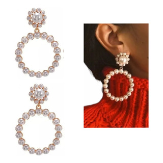 Aretes De Perlas De Círculo Grande Aretes De Perlas De Círculo Grande