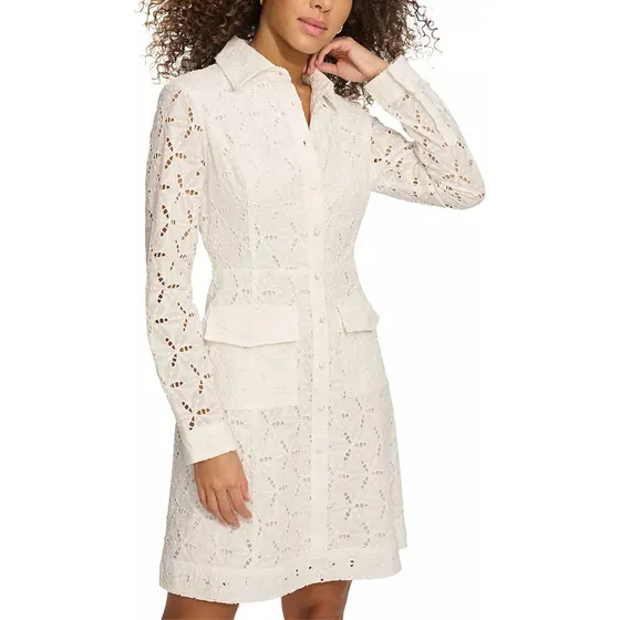 Vestido Dama Kensie Camisero Manga Larga Broderie