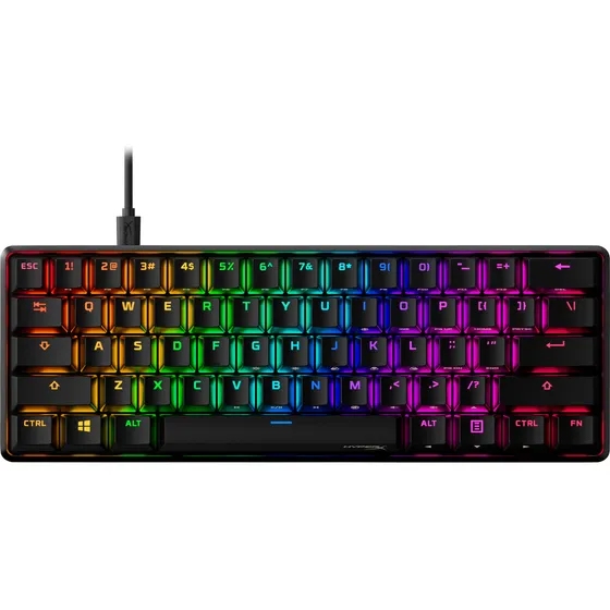 Teclado gamer HyperX Alloy QWERTY HyperX Lineal Aqua inglés US color negro con luz RGB