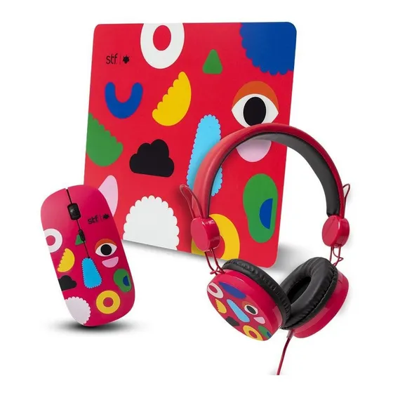 Mouse Inalámbrico + Audífono Alámbrico + Mousepad 3en1 Alex Color Rojo