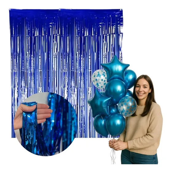 Kit Buque Balão Bexiga + 2 Cortinas Metalizada Lisa Decorar