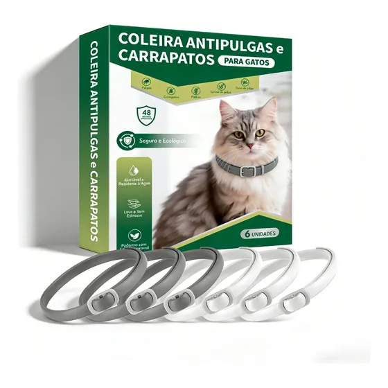 Coleira Antipulgas Para Gatos, 6 Unidades, Proteção 48 Meses