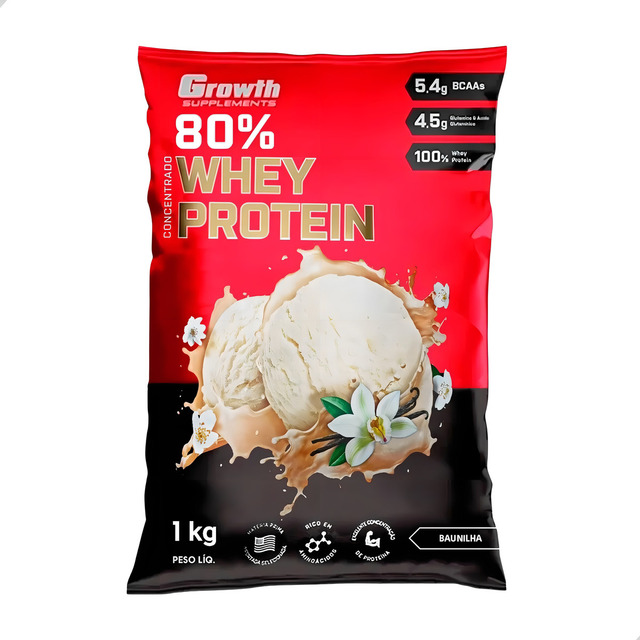 Whey Concentrado 80% Whey Protein - Growth Supplements Sabor Baunilha