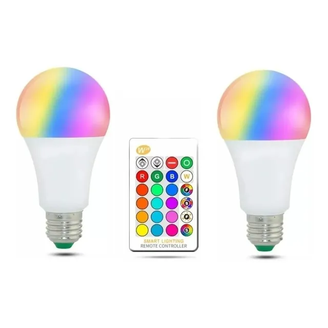 Pack 2 Ampolleta Led E27 Rgb 12w Control Remoto Luz Colores