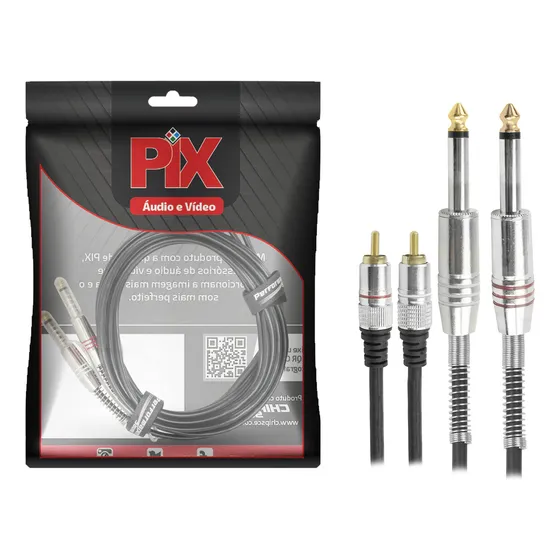 Cabo De Áudio 2 Rca Macho Para  2 P10 Mono Plug Metal 2m