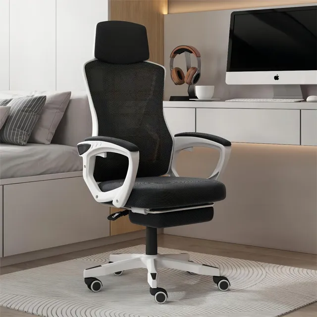 Silla De Oficina Ergonómica Reclinable Giratoria Para Gamer Color Negro Material Del Tapizado Algodón