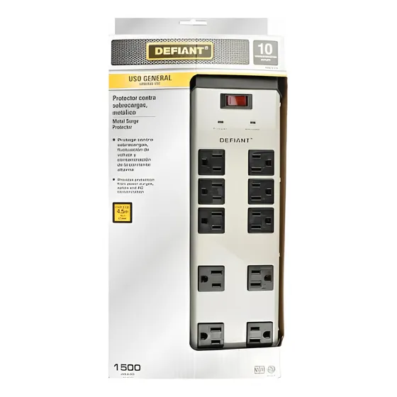 Defiant 10 Outlet Metal Con Protector De Sobretensión 4,6 M. Color Gris