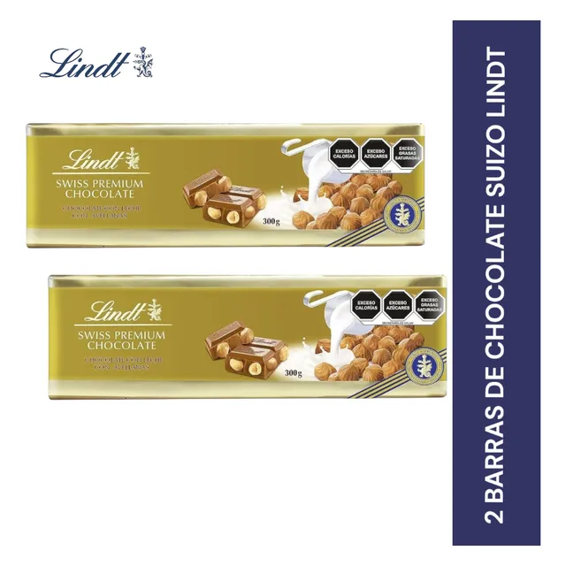 2 Chocolates Premium Suizo Lindt Con Leche Y Avellanas 300g