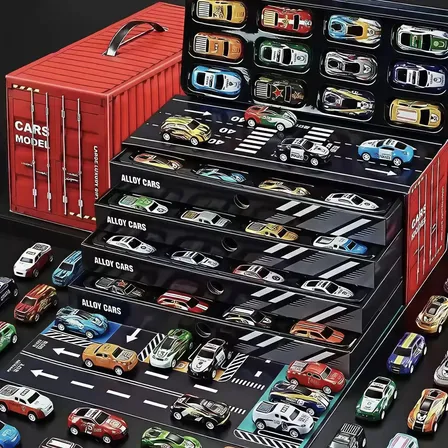 Kit 48 Carrinho Miniatura Fricção Caixa Pista Sortidos 1:64