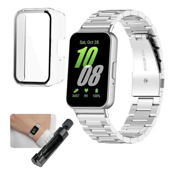 Correa Inoxidable Para Samsung Galaxy Fit 3 +case Con Micas