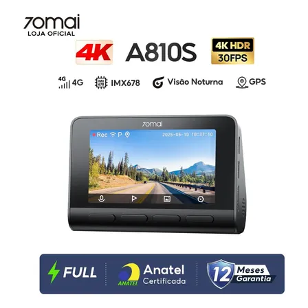 Câmera Veicular 70mai A810s 4k Frontal Câmera De Carro Com Visão Noturna Sony Starvis 2 Hdr, Suporte 4g Lte, Adas, Gps E Wi-fi 6, Modo De Estacionamento 24 H Bluetooth