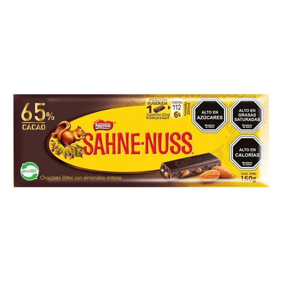 Chocolate Sahne Nuss 65% Cacao De Nestlé (barra 160 Gramos)
