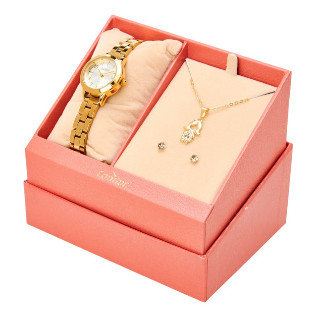 Kit Relógio Condor Fem Mães Mini Dourado - Co2035npg/k4k