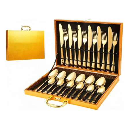 Kit Faqueiro Dourado Luxo Jogo Talheres Inox 24pçs + Maleta Dourado