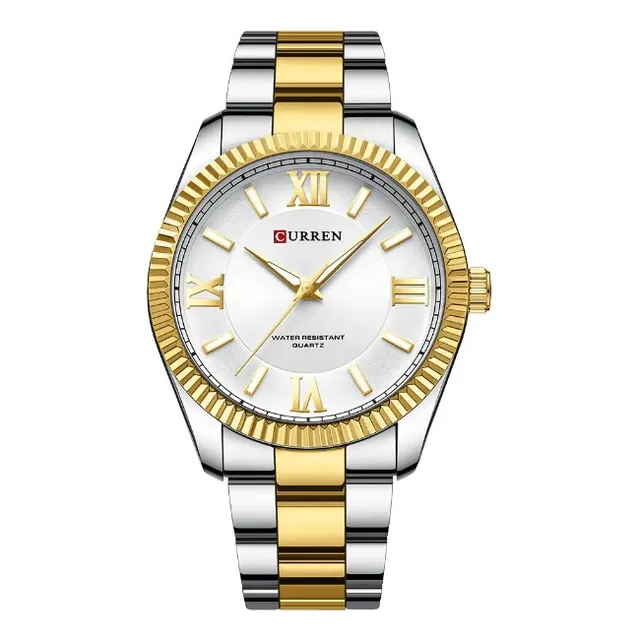Reloj Curren Malla Mixta Dorado Plateado 8453 Blanco Negro