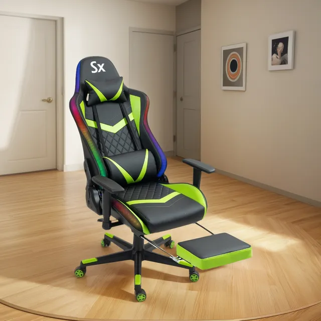 Silla Gamer Solarmax Ergonómica Reclinable Luz Rgb Apoyapiés