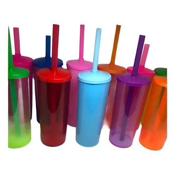 25 Vasos Trago Largo Con Tapa Y Sorbito