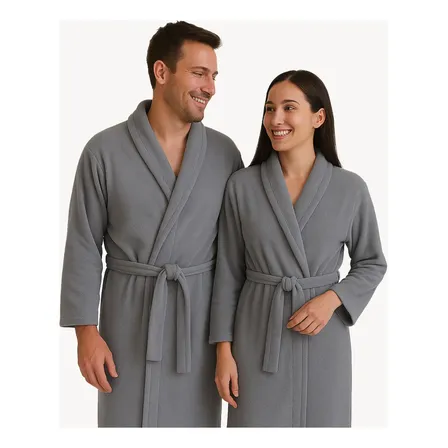 Roupão Feminino Masculino Adulto Microfibra Banho Quentinho Cinza Lisa G