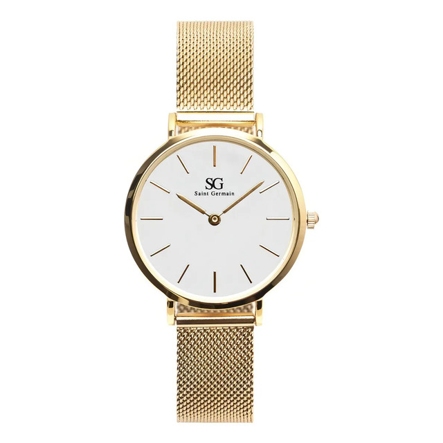 Relógio Feminino Dourado Chelsea Gold 32mm Fundo Branco Saint Germain