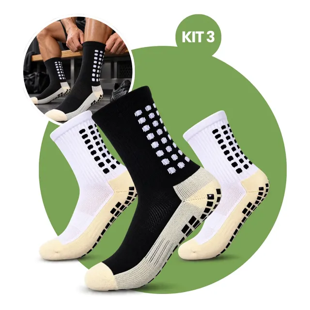 Kit 3 Pares Meia Antiderrapante Esportiva