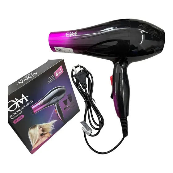 Secador De Pelo Profesional 2200w 4 En 1 Frio Calor Color Negro/fucsia