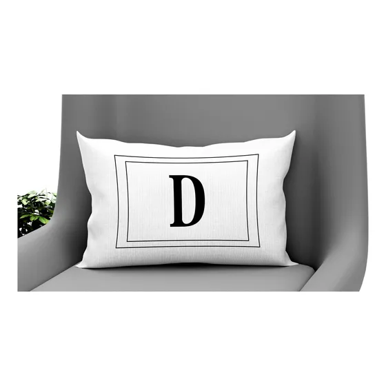 Capa De Almofada Decoração Inicial Preta 30x50cm Cor Branco Inicial Preta - D
