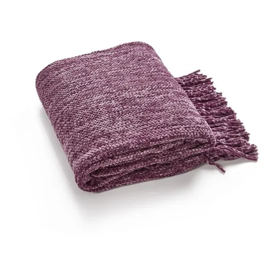 Manta Tejida Píe De Cama Chenille Color Púrpura Diseño Liso