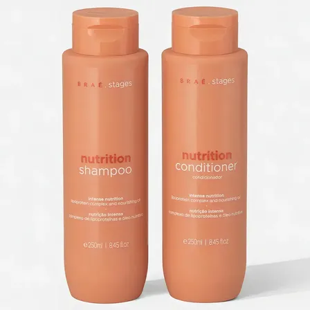 Kit Braé Stages Nutrição: Shampoo e Condicionador para Cabelos Ressecados e sem Vida