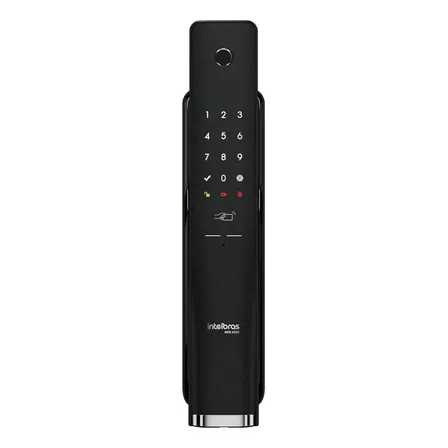 Fechadura Intelbras MFR 6300 Preta Push Pull Alta Segurança Embutir Biometria Compativel Aplicativo Mibo Smart Alexa Google