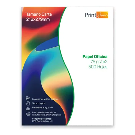 Resma Tamaño Carta 75gr 500 Hojas Marca Print Home Color Blanco