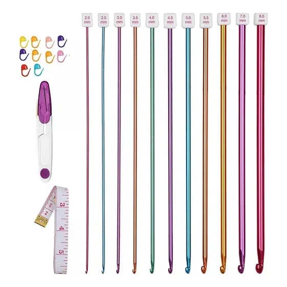 Juego De Ganchillos De Aluminio Tunecino, 11 Piezas Colorida