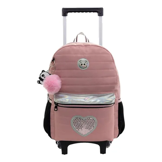 Mochila De Rodinhas Tween Panda Rose Juvenil Feminina Xeryus
