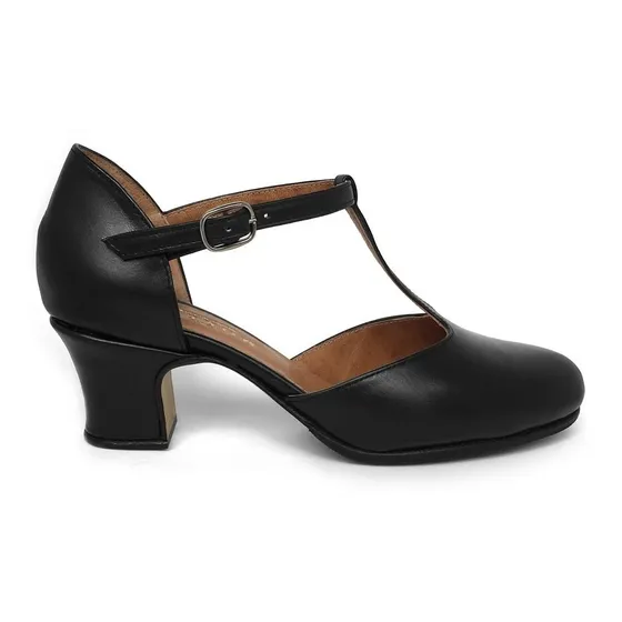 Zapatos De Folklore - Jazz Cuero Negro - Taco 5,5 Cm