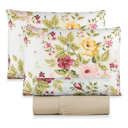 Jogo De Lençol Casal 400 Fios 4 Peças Conforto Premium Cama Florido Estampado
