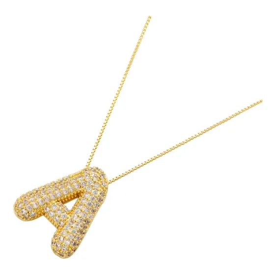 Colar Letra Inicial Cravejado Zircônias Banhado A Ouro 18k