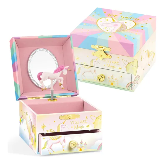 Caja De Joyas Para Niñas Con Tema Unicornio, Color Rosa Mora